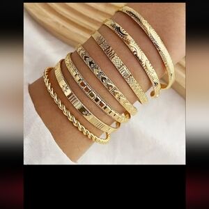 Gold Bracelets Women's 7pc Hearts Bangle Layered New f96